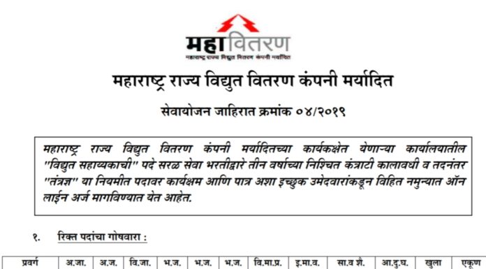 JOB : महावितरण मेगा भरती