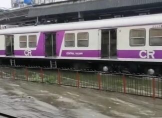 ठाणे रेल्वे स्थानकात रुळांवर पावसाचे पाणी